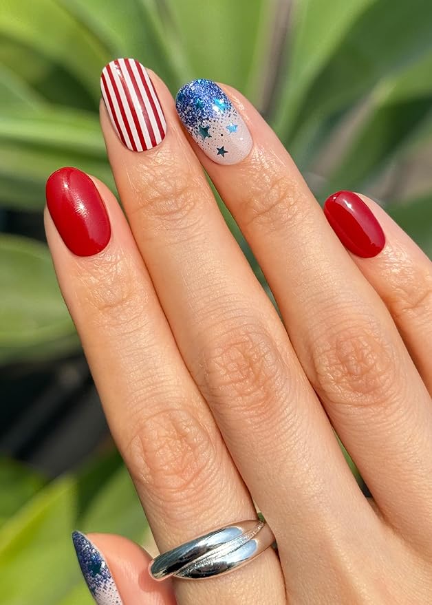 ohora Semi Cured Gel Nail Strips (N Spangled Burst) - Salon-Quality, Long Lasting, Easy to Apply & Remove - Includes 2 Prep Pads, Nail File & Wooden Stick