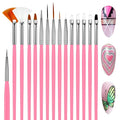 15pcs Pink Nail Art Brushes Set Nail Pen Designer Acrylic Nail Art Gel Painting Brushes Tool Dust Brush,Striping Brushes Dotting Tools for Long Lines Fan Brush Gel Polish Nail Art Supplies