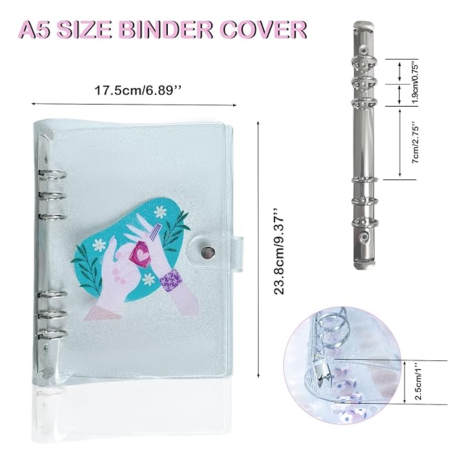 Press On Nail Organizer,10 PCS,A5 Glitter PVC Cover Binder,Press On Nail Packaging for Fake Nail Storage Nail Display Nail Salon Press On Nail Supplies Organizer with Nail Tape(A5(9.37 * 6.89 * 1inch)