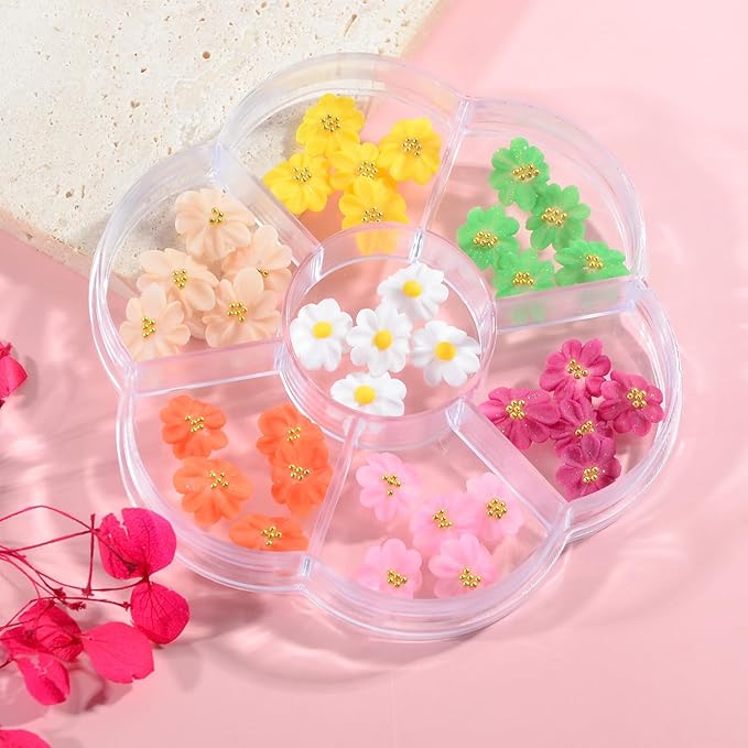 35PCS 3D Handmade Flower Nail Art Charms Y2K Design INS Trendy Handcrafted Colorful Flower Sculpted Floral Nails with Caviar Beads for Women Profession Nail Art Craft Jewelry