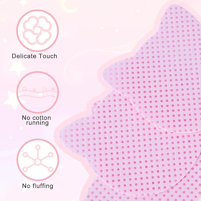 MEKK Lint Free Nail Wipes, 400PCS Pink Cat Shape Nail Polish Remover Wipes, Soft Non-Woven Fabric, Super Absorbent, Cleaning Pad Cloth for Lash Extension & Nail Polish Bottle