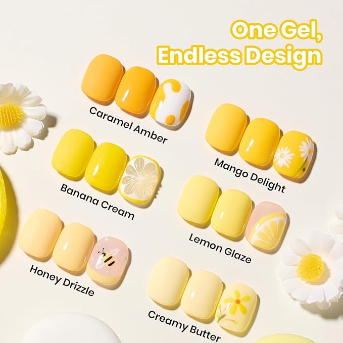 Beetles Yellow Gel Nail Polish Set - Sunny Pantry with Color Card, 6Colors HEMA FREE Yellow Gel Nail Polish Set 15ML/0.51FlOz, Same Color Bottle, Long-Lasting Soak Off UV Lamp Summer Spring Nails Art