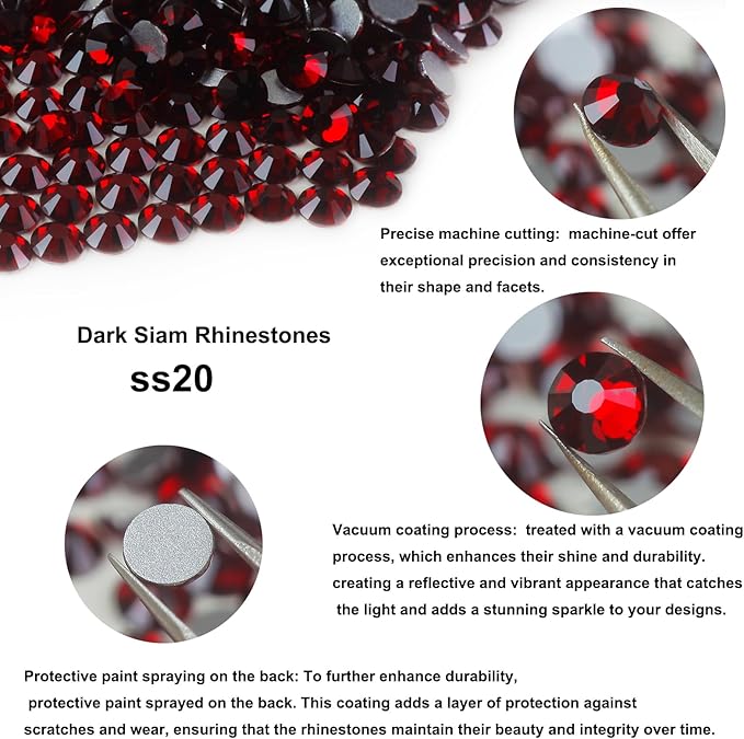 Genie Crystal ss20 1440 Pcs Dark Siam Flatback Rhinestones,5mm Deep Red Glass Rhinestones Glue Fix Stone for Tumbler, Shoes,Clothes,Makeup,Nail Art,DIY Crafts