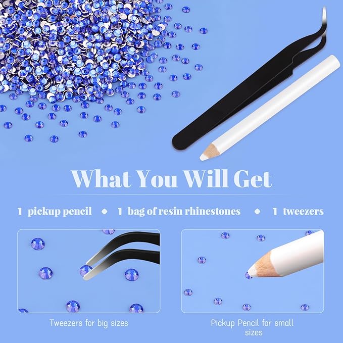 12000PCS 2mm Resin Rhinestones Bulk for Crafting (Royal Blue), Flatback Bedazzling Crystals for Crafts DIY Nail Decoration, Gems Charms for Tumbler Shoes Clothing Fabric with Pickup Pen and Tweezers
