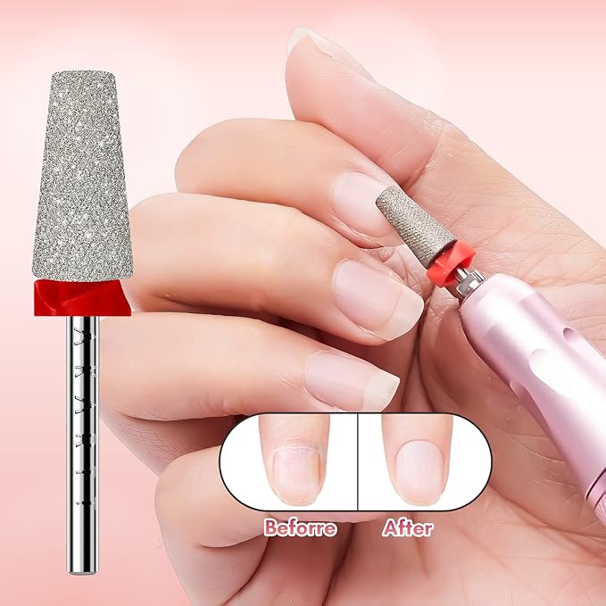 Makartt Nail Drill Bits - Tapered Barrel Carbide Diamond Sanding Buffer Bit for Nail Prep Cuticle Remove, Upgrade Nail Drill Tips with Cross Teeth and Dust-Proof Ring for Manicure Salon, F #320 Grit