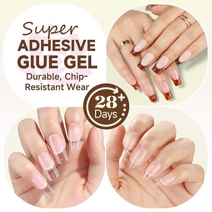 UNA GELLA 6 in 1 Gel Nail Glue for Clear Acrylic Nails Tips, 2Pcs 15ml Super Strong Brush UV Nail Glue Long Lasting Lamp Curing Required for Fake Nails Tips