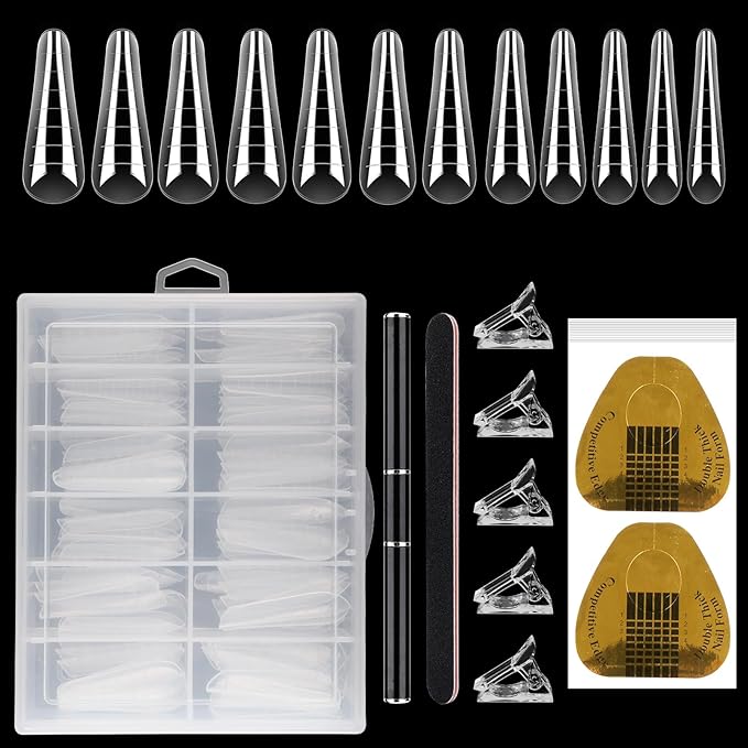 LIONVISON Poly Gel Nail Forms: 120Pcs Coffin Shape Nail Forms for Builder Gel Reusable - 12 Sizes Extension Acrylic Nail Molds Sets - False Nail Tips for Manicure Nail Art Design Salon DIY -StilettoB