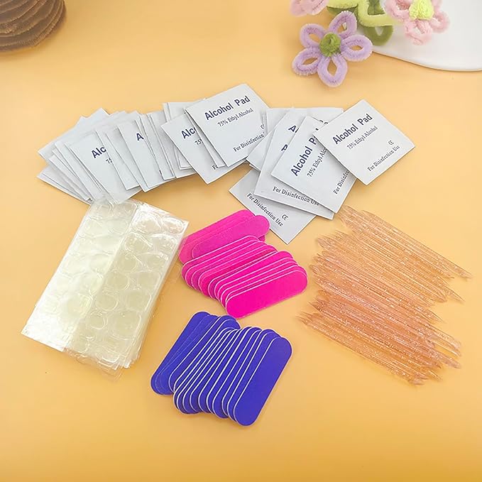 Disposable Manicure Kits 4-Piece, Nail File 100/180 Grit, Crystal Stick, Jelly Double Sided Nail Adhesives, Nail Polish Remover Pads, Nail Tool Kits Suitable for Press on Nail & Home Nail Art 20sets