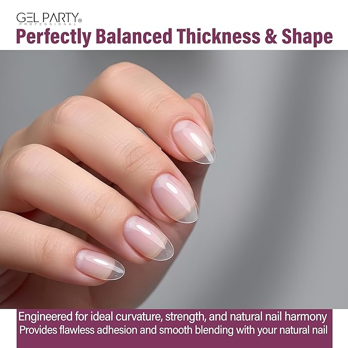 GELPARTY Soft Gel Nail Tips Short Almond - 240Pcs Pre-Buffed Matte Full Cover Tips - Natural Look, No Filing Needed, Soak Off Gel Extension System - Clear False Nails (12 Sizes)