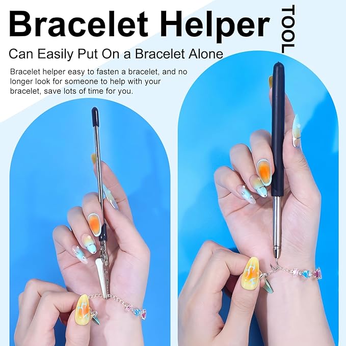 Life Helper Kit for Long Nails-Piercing Ball Grabber Tool,Bracelet Assistant,Card Grabber,Cream Spatula&Cable Clips|Nail Friendly Convenience Gadgets Set (6PCS)