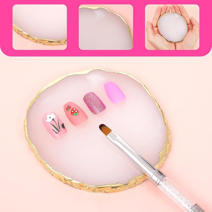 Dual Ended Nail Art Brushes Resin Palette Set Hard Gel French Tip Nail Drawing Liner Brush with Nail Polish Mixing Palettes Display Board Cosmetic Mixing Tools for Makeup Salon DIY Design Use