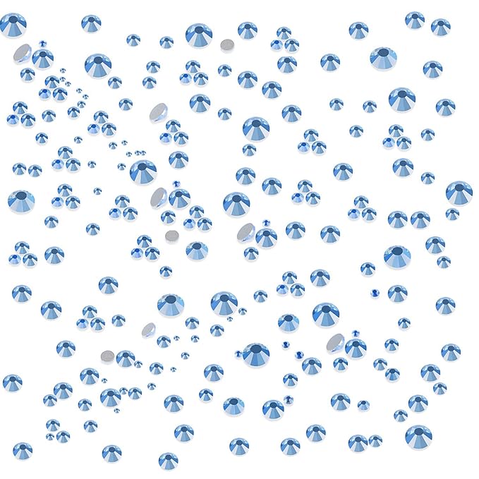 AD Beads 4300 Pieces Flat Back Nail Art Rhinestones Round Beads 6 Sizes (2-6.5mm) with Storage Organizer Box,Rhinestones Picking Pen for Nail Art Phone Decorations Crafts DIY (Light Blue)