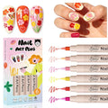 6 Colors Nail Art Pens, 3D Nail Polish Pens Set 0.7mm Quick-Drying Acrylic Paint Markers Dotting Liner Drawing Pens for Nail Design, DIY Home Salon Manicure Tools Halloween Beginners Gifts