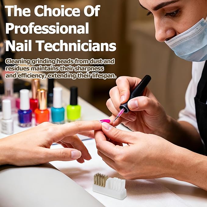 Nail Drill Bits Cleaner Brush, 5 Pcs Nail Art Cleaning Tool Manicure Wire Drill Cleaner Brush Steel Wires & Nylon Double Nails Polish Cleaning Brushes for Salon and Home Use