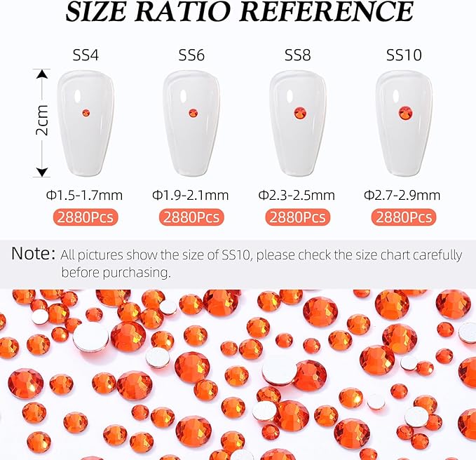 Hyacinth Flatback Rhinestones, Glass Rhinestones for Nail Art and Craft, Glue Fix, Loose Crystal Gemstones(Orange, SS4, 2880pcs, 1.5-1.7mm)