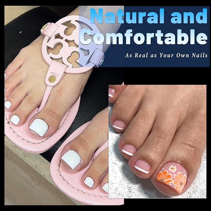 240pc Soft Gel Toe Nail Tips Short Fake Toenail Tips Square Fake Toe Nail Tips Toes Press on Toenails, Full Matte False Toe Nail Press ons, 12 Size French Artificial Toe Tips Acrylic Nails