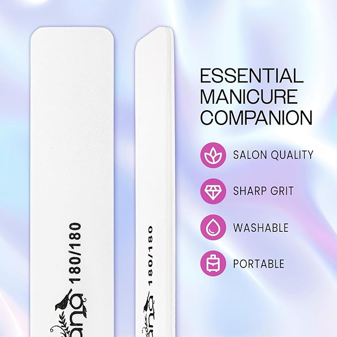 10pcs - PANA Jumbo Double-Sided Emery Nail File for Manicure, Pedicure, Natural, and Acrylic Nails - White (Grit 180/180)