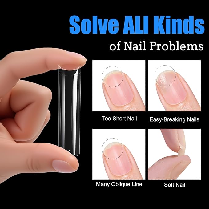 Long Square Nail Tips, 240Pcs Half Cover Soft Gel Nail Tips Pre-shaped 3XL Straight Shape Clear Acrylic False Nail Fake Nail Extension Press On for Salon Home DIY 12 Sizes