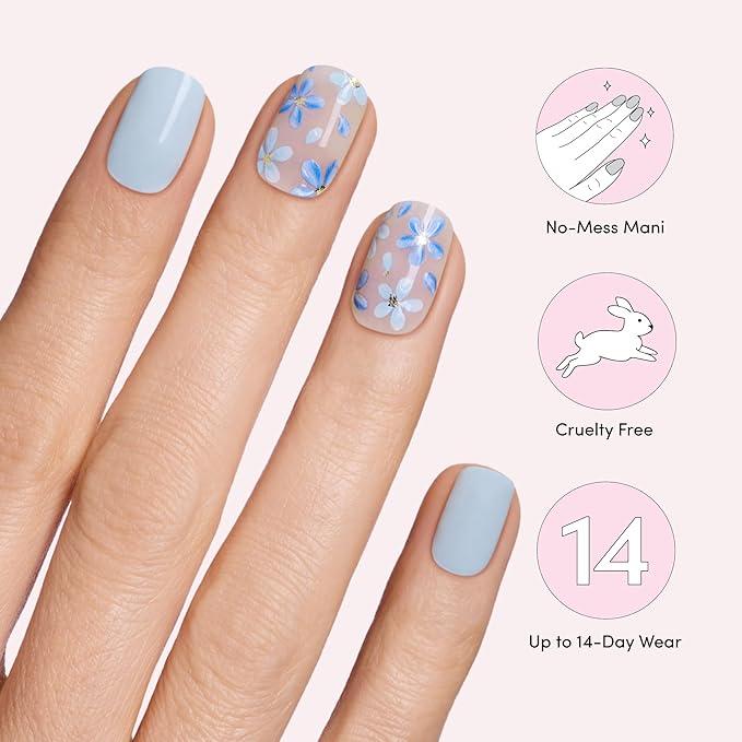 Dashing Diva Gloss Nail Strips Bundle - The Blue Blossom Collection - June Bloom & Flor Azul - UV Free, Chip Resistant, Long Lasting Gel Stickers - Contains 2 Sets