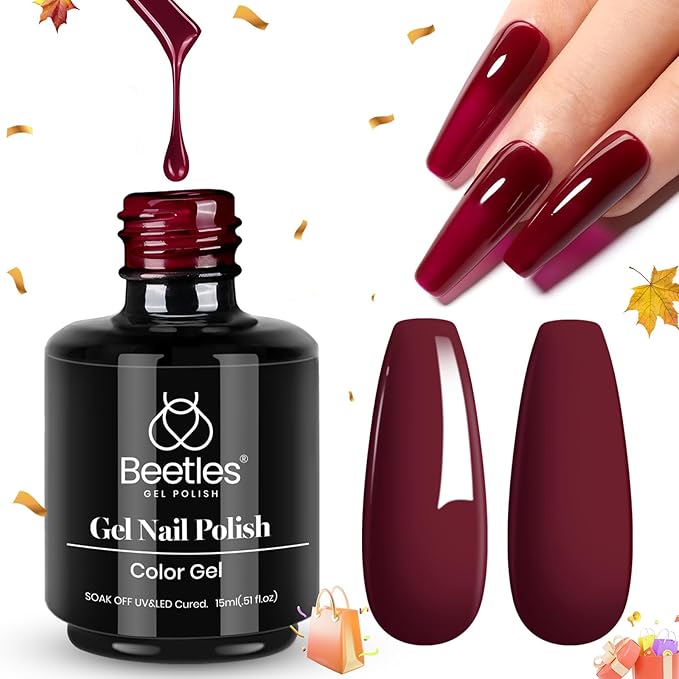 Beetles Oxblood Red Gel Polish Dark Red Full Maroon Red Fall Gel Nail Polish 15ml Soak Off UV LED Needed Nail Art Manicure Salon DIY Design at Home Gifts for Woman