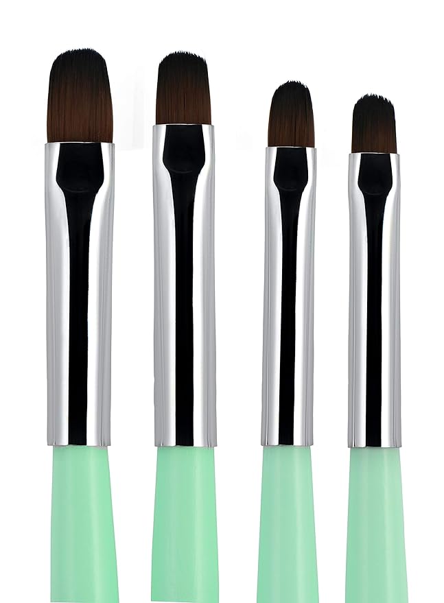 Beaute Galleria - 4pcs Acrylic UV Gel PolyGel Nail Art Brush Set (Size 6, 8, 10, 14), Nail Tips Builder Painting Pen Clean-Up Brush, Wooden Handle with Nylon Hair