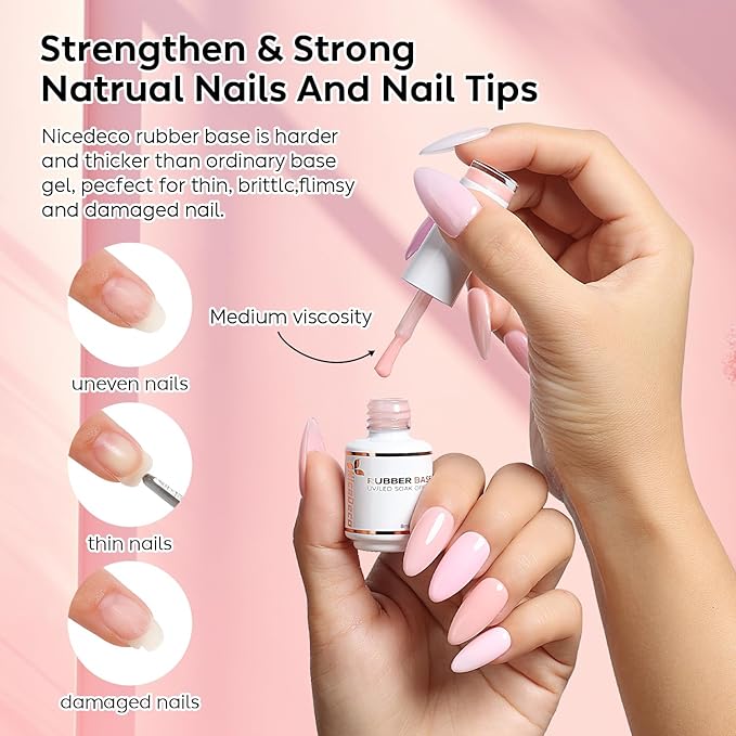 Nicedeco Hema Free Rubber Base Gel Polish for Nails 6 Pcs Cruelty Free Vegan Rubber Gel Nail Strengthener Nude Pink Nail Gel Polish Set 37
