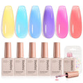Beetles Pastel Gel Nail Polish Set, 6 Colors Jelly Pink Red Blue Green Purple Yellow Gel Polish kit Spring Summer Crystal Glass Translucent Effect Rainbow French Nail Art Soak Off UV Gift for Women