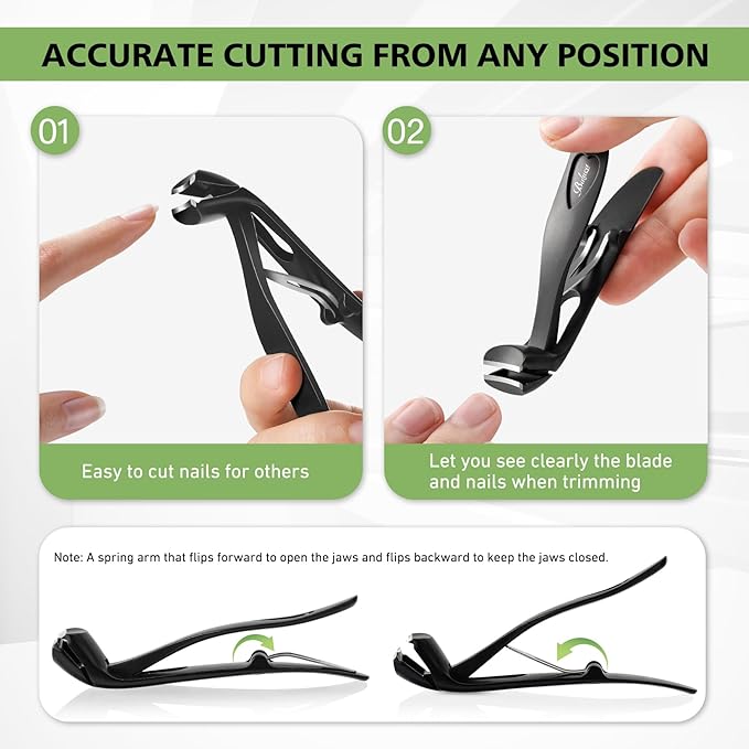 BALUCA Toenail Clippers for Thick Nails for Seniors, Straight Fingernail Clippers and Angled Head Large Toe Nail Clippers with Wide Opening Nail Cutter for Men & Women, Black