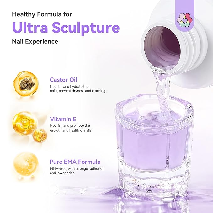 SAVILAND SSPro X Pure EMA Monomer Acrylic Nail Liquid: 240 ml Large Capacity Nail Monomer Liquid wtih 3Pcs Acrylic Nail Brushes for Nail Carving Extension Non Yellowing Home