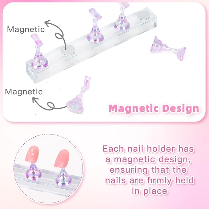 Nail Stand Nail Holder for Painting Nails 2 Sets Press on Nails Stand Display with 96 Pcs Reusable Adhesive Putty Clay Magnetic Acrylic Nailss Art Tools Accessories for Home DIY Salon Supplies Purple