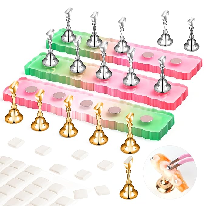 SAVILAND Nail Stand for Press Ons Display:15pcs Nail Stand Set 3X Strong Magnet Nail Holder for Painting Nails Fake Nails Flase Holder Iridescent Acrylic Nails Art Adhesive Putty Nail Tools Home DIY
