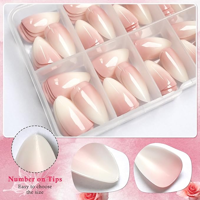 AddFavor 240pc Ombre Almond Press on Nails Short Fake Nails - Glue on Nails Almond Acrylic Nails Press ons Nail Tips Short Stick on Nails with Nail Glue and Adhesive Tabs for Women