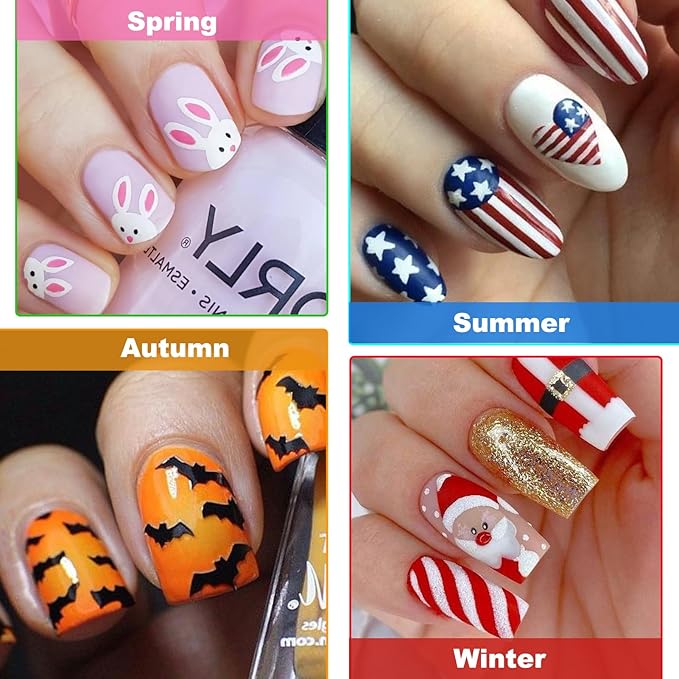 24 Sheets Seasonal Nail Art Stickers, Four Season Variety Pack All Holiday Nail Decals, Self-Adhesive Varied Design for Flowers Butterflies Halloween Christmas Spring Summer Fall Decoration