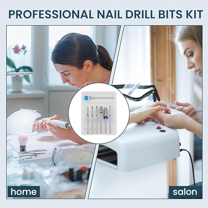 7PCS nail drill bits nail tech Sets Tungsten steel carbide Diamond for Acrylic Nails Poly Gel Cuticle Remove, 3/32'' Professional Nail Bits Set for E-Files for Manicure Pedicure, Home Salon