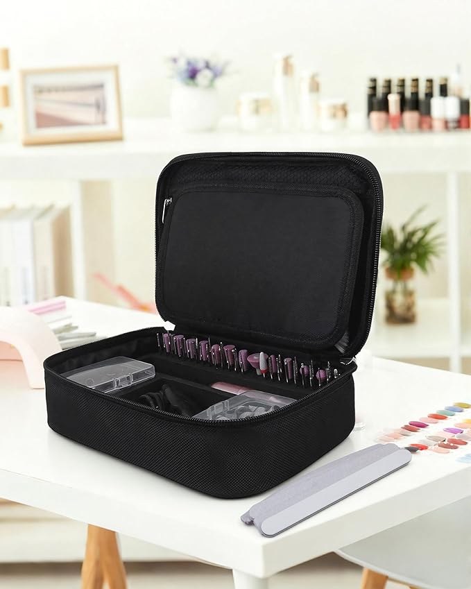 Nail Drill Bag Nail Drill Bits Holder Bag Electric Nail Machine Kit Organizer Bag With Nail Sanding Bands Case Gift for Women (Blck)