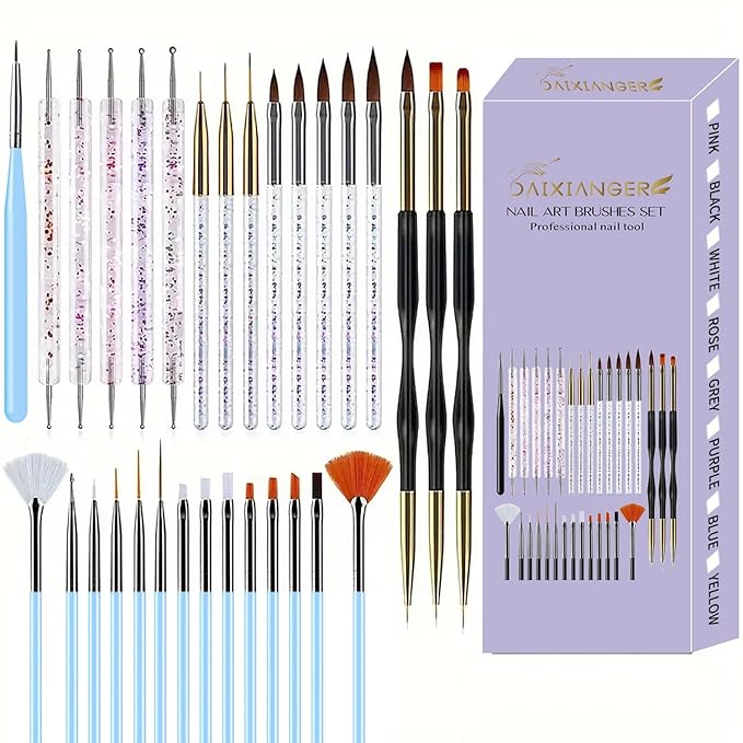 31 Pcs Nail Art Brush Set,Nail Art Brushes,Nail Art Tool Set,Nail Brush Set,Nail Brushes for Nail Art,Drawing Pen for Gel Polish Design Supply-Blue