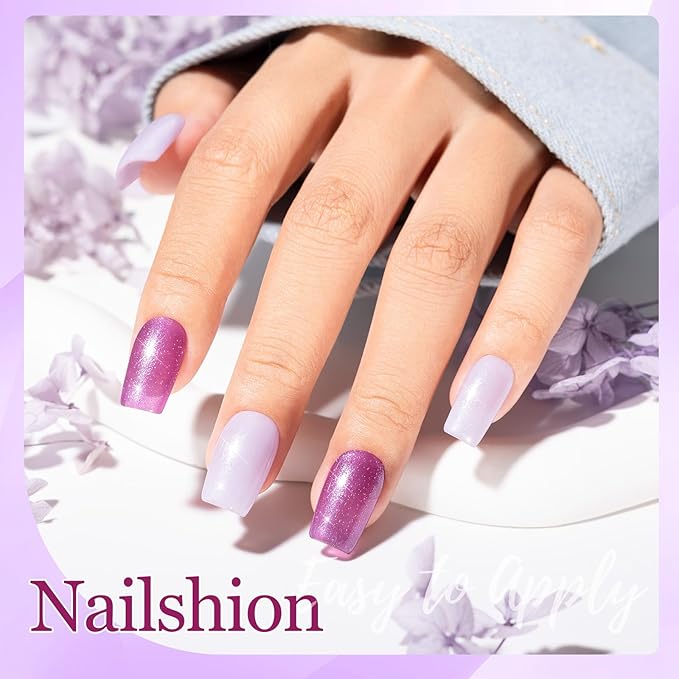 Purple Sparkle Nail Polish, Mermaid Shimmer Shades Classic Fingernail Toenail Polish Duo, Caster Oil Enriched, Non-Gel, Vegan, Opaque, Quick Dry Lilac Glitter DIY Nail Art