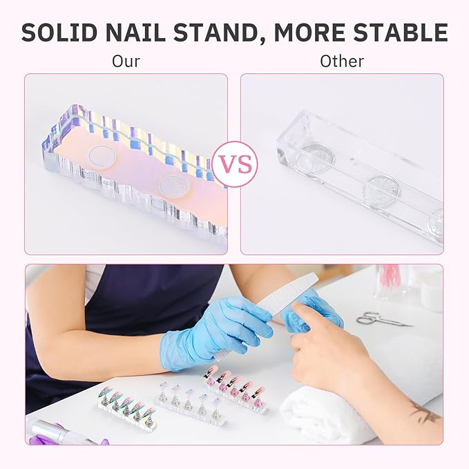 Etercycle 2 Set Nail Holder for Display Painting Nails - Aurora Acrylic Magnetic Practice Nail Stand Set - Fake Nail Holder for Press On Nails with Reusable Adhesive Putty (Pink+Black+Clear)