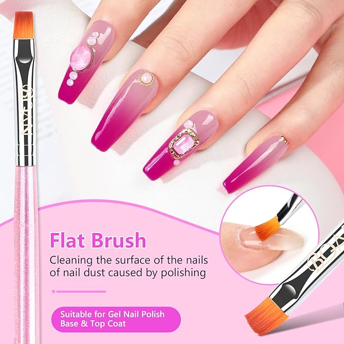 BQAN Nail Art Clean Up Brushes,3PCS Flat/Oval/Fine Angled Gel Nails Brush for Cleaning Polish Mistakes on the Cuticles, Nail Art Tools for Nails Design Painting and DIY (Purple)