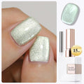 Double Rhythm 15ML Cat Eye Gel Polish with Magnet Holographic Glitter Shimmer Translucent Sheer Color Salon Ice Glass Magnetic Gel at Home (Green-MC1141)