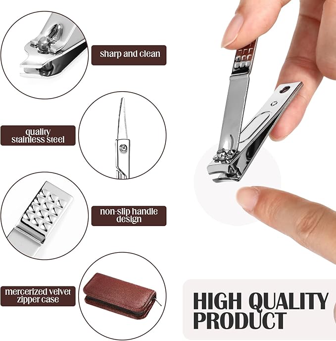Coume 24 Sets Mini Manicure Set Bulk for Women Men Gifts for Coworkers Nail Grooming Kit 8 in 1 Nail Clippers Kit Luxurious Travel Case Stainless Steel Nails Clipper Set(Brown Series)