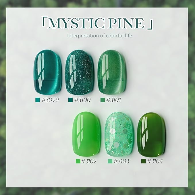 GAOY Green Cat Eye Gel Nail Polish with Magnet, 6 Colors Jelly Glitter Emerald Shades for DIY Manicure and Nail Salons Requires UV Curing