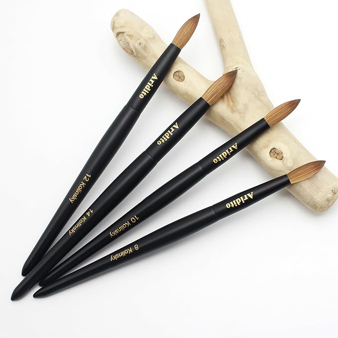 Kolinsky Round Head Acrylic Nail Art Brush Set, Black Wooden Handle, Silver Metal, Size 8 10 12 14 16 18, for Professional Manicure DIY Home Salon (14# Kolinsky)