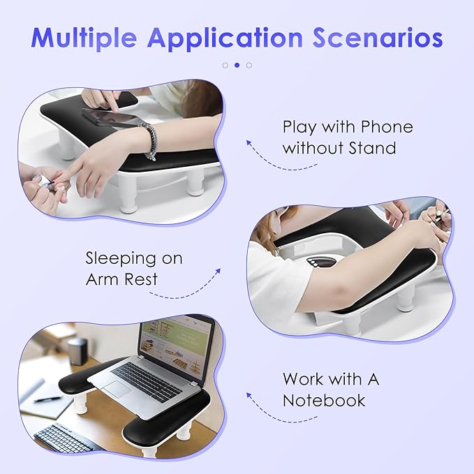 Manicure Arm Rest for Nails Tech: U-shaped Adjustable Nail Armrest - Black PU Leather Hand Stand Rest for Manicurists