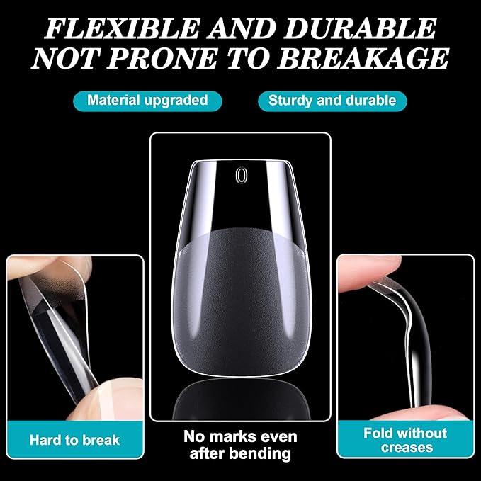 Short Coffin Nail Tips, 360Pcs Soft Gel Full Cover Nails for Soak off Nail Extensions, Half Matte Clear False Gel Nail Tips for Nail Salons and DIY Nail Art, 15 Sizes