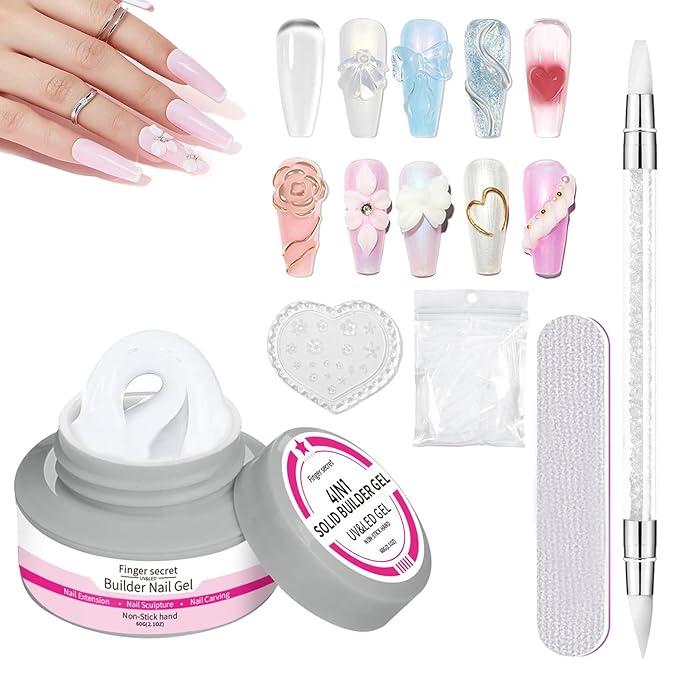 Solid Builder Gel for Nails 2OZ 60g White Hard Gel for Nails 3D Sculpting nail Carving Nail Extension Gels Nail Art Salon Home Non-Sticky Hand