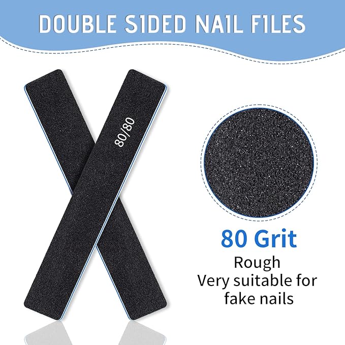 Professional 12 Pcs Emery Board for Acrylic & Gel Nails - 80/80 Grit, Double Sided Coarse Nail File for Home & Salon