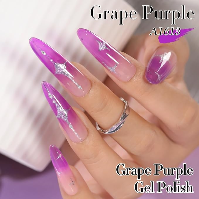 Double Rhythm 0.5 Oz Jelly Gel Polish Same Color Same Bottle Sheer Neutral Natural Light Milky Pastel 15ML Translucent Polish Art DIY at Home (Purple-A1613)