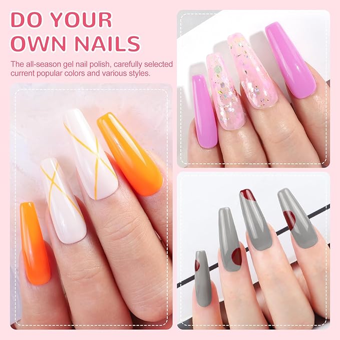 PEACECOLOR 60Pcs Gel Nail Polish Set - 55 Colors Gel Polish with Base Coat & 4 Effects Top Coat All Seasons Color Nail Polish Set Nail Kit Gifts for Women Girls Teens Nail Salon at Home