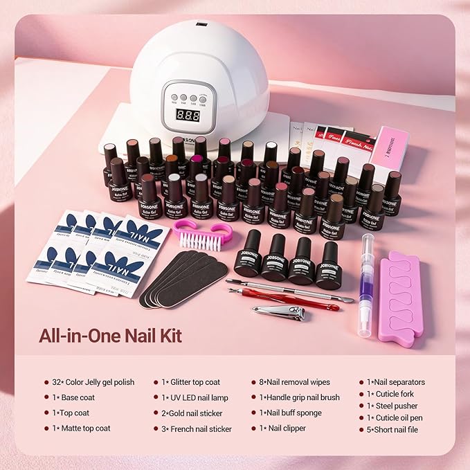 JODSONE 36Pcs Jelly Gel Nail Polish Kit with 4 Functional Gel for All Seasons